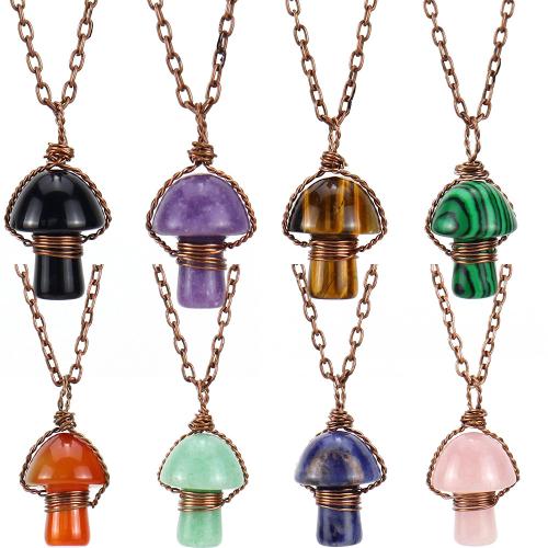 Natural Gemstone Necklace, with brass wire & Brass, handmade, fashion jewelry & different materials for choice & Unisex, antique copper color, Sold By PC