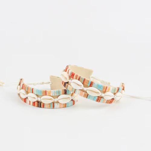 Muschel Schmuck Armband, mit Baumwollsamt & Wachsschnur, goldfarben plattiert, Modeschmuck, keine, verkauft von PC