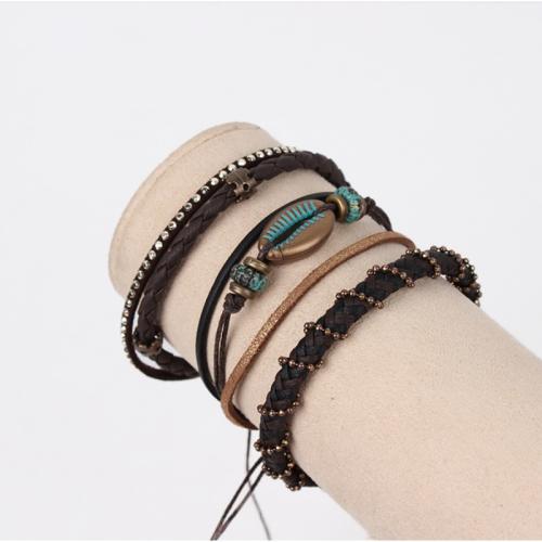 PU Schnur Armbänder, PU Leder, mit Baumwollsamt & Messingkette & Wachsschnur, goldfarben plattiert, Modeschmuck, keine, verkauft von PC