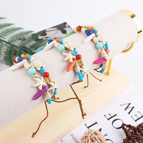 Mode Armband, Acryl, mit Wachsschnur & Natürliche Türkis & Holz, goldfarben plattiert, Modeschmuck, keine, verkauft von PC