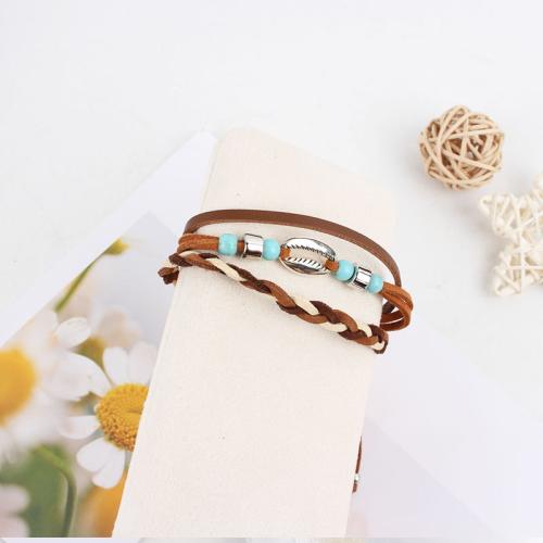 PU Schnur Armbänder, Zinklegierung, mit Baumwollsamt & PU Leder & Wachsschnur, goldfarben plattiert, Modeschmuck, keine, verkauft von PC