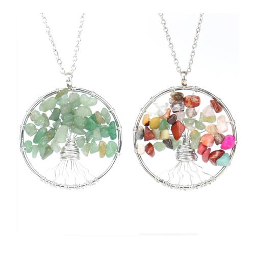 Natural Gemstone Necklace, with brass wire & Brass, platinum color plated, different materials for choice & Unisex & hollow, Sold By PC