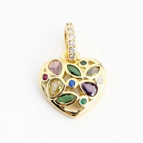 Befestigter Zirkonia Messing Anhänger, Herz, DIY & Micro pave Zirkonia & hohl, goldfarben, 20x14x5mm, verkauft von PC