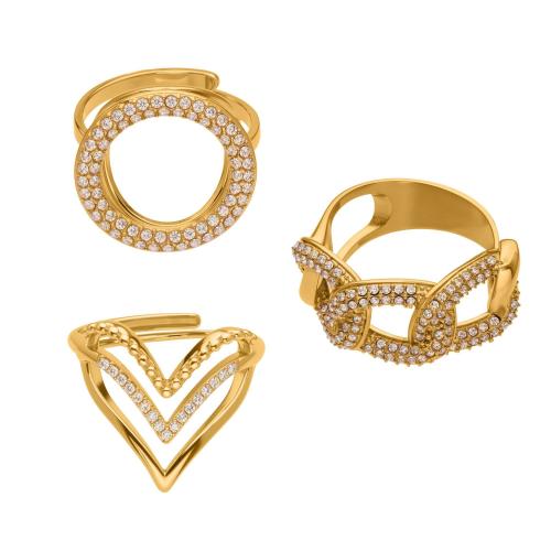 Anillo de dedo del acero inoxidable del Zirconia cúbico, acero inoxidable 304, chapado, diferentes estilos para la opción & micro arcilla de zirconia cúbica & para mujer & hueco, más colores para la opción, agujero:aproximado 1mm, Vendido por UD