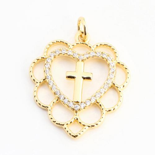 Befestigter Zirkonia Messing Anhänger, DIY & Micro pave Zirkonia & hohl, goldfarben, 23x21x2mm, verkauft von PC