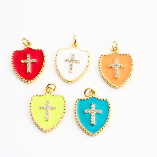 Befestigter Zirkonia Messing Anhänger, goldfarben plattiert, DIY & Micro pave Zirkonia & Emaille, keine, 19x14x2mm, verkauft von PC