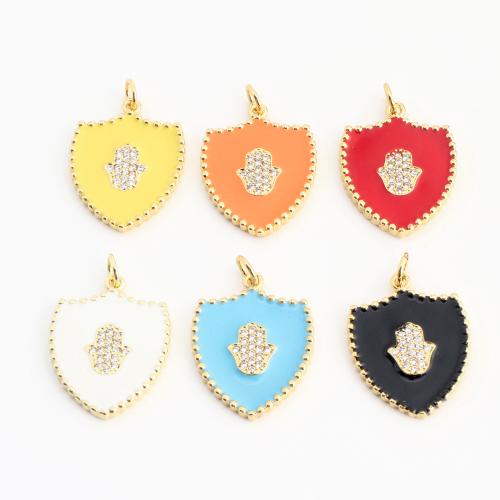 Befestigter Zirkonia Messing Anhänger, goldfarben plattiert, DIY & Micro pave Zirkonia & Emaille, keine, 23x18x2mm, verkauft von PC