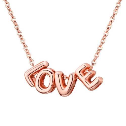 Brass Necklace, Alphabet Letter, rose gold color plated, cross chain & Unisex & different styles for choice, Length:Approx 16 Inch, Sold By PC