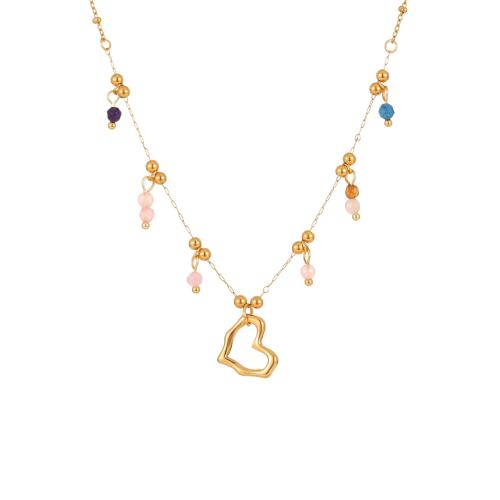 Collar de acero inoxidable de la joyería, acero inoxidable 304, con Piedra natural, 18K chapado en oro, para mujer & hueco, Vendido por UD