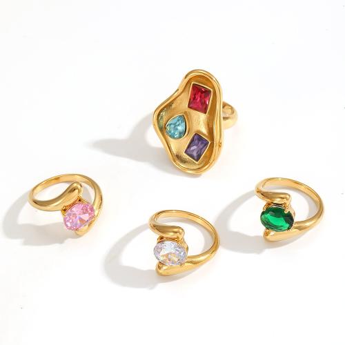 Anillo de dedo del acero inoxidable del Zirconia cúbico, acero inoxidable 304, Pan, chapado, Joyería & micro arcilla de zirconia cúbica, más colores para la opción, Vendido por UD