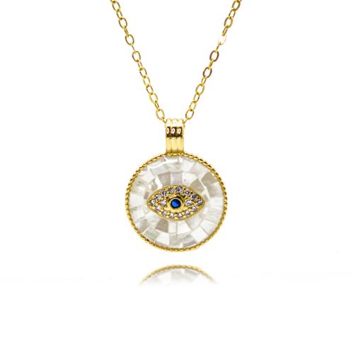 Cubic Zircon Micro Pave Brass Necklace, with Shell, fashion jewelry & micro pave cubic zirconia & for woman, golden, Length:50 cm, Sold By PC