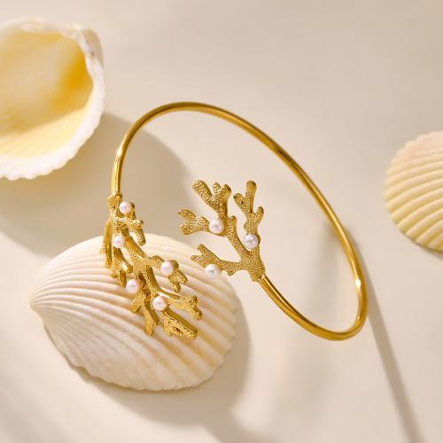 304 Stainless Steel Cuff Bangle, with Shell Pearl & Cubic Zirconia, plated, fashion jewelry & different styles for choice & for woman, Sold By PC