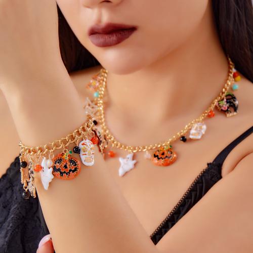 Tibetan Style Jewelry Set, bracelet & necklace, gold color plated, Halloween Design & enamel & with rhinestone, more colors for choice, Sold By PC
