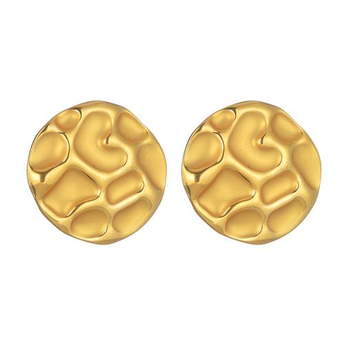 Stainless Steel Stud Earrings, 304 Stainless Steel, Round, 18K gold plated, fashion jewelry & for woman, Sold By Pair