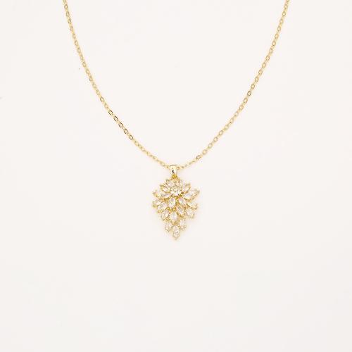 Cubic Zircon Micro Pave Brass Necklace, Leaf, different styles for choice & micro pave cubic zirconia & for woman, Sold By PC