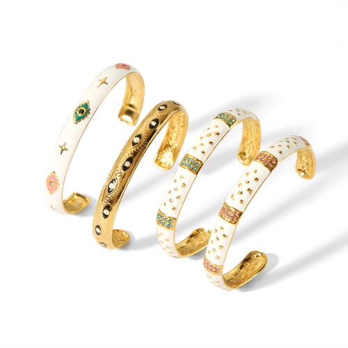 304 Stainless Steel Cuff Bangle, 18K gold plated, different styles for choice & for woman & enamel & with rhinestone, Sold By PC