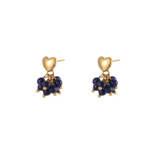 Natural Gemstone Earrings, 304 Stainless Steel, with Natural Stone, 18K gold plated, fashion jewelry & different materials for choice & for woman, Sold By Pair