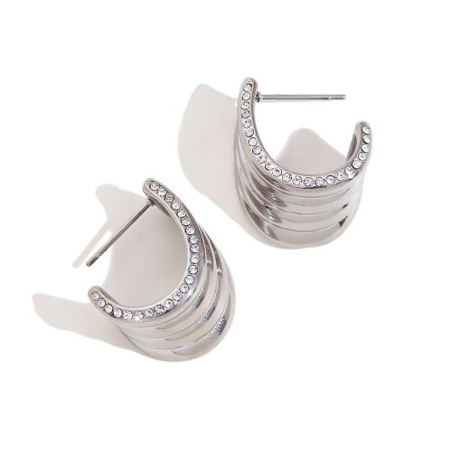 Titanium Steel  Earring plated fashion jewelry & with rhinestone Sold By Pair