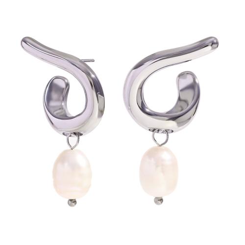 Titanium Steel  Earring with Plastic Pearl plated fashion jewelry Sold By Pair