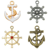 Zinc Alloy Ship Wheel   Anchor Pendant