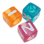 Alphabet Acrylic Beads, Cube, mixed colors, 7x7mm, Hole:Approx 4.5mm, Approx 1950PCs/Bag, Sold By Bag