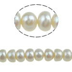 Knap ferskvandskulturperle Beads, Ferskvandsperle, hvid, 6-7mm, Hole:Ca. 0.8mm, Solgt Per 15 inch Strand