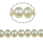 Button Kulturan Slatkovodni Pearl perle, Krug, bijel, 6-7mm, Rupa:Približno 0.8mm, Prodano Per 15 inčni Strand