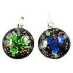 Inner Flower Lampwork Pendants, Coin, mixed colors, 35x12mm, Hole:Approx 7mm, 12PCs/Box, Sold By Box