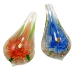 Belső Flower Lampwork Medálok, Levél növényen, belső virág, kevert színek, 31x58x12mm, Lyuk:Kb 10mm, 12PC-k/Box, Által értékesített Box