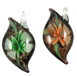Inner Flower Lampwork Pendants, Leaf, mixed colors, 50x26x13mm, Hole:Approx 8mm, 12PCs/Box, Sold By Box