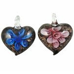 Inner Flower Lampwork Pendants, Heart, hammered, mixed colors, 36x32x12mm, Hole:Approx 8mm, 12PCs/Box, Sold By Box