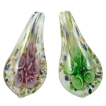 Inner Flower Lampwork Pendants, Leaf, mixed colors, 26x53x10mm, Hole:Approx 7mm, 12PCs/Box, Sold By Box