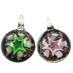 Inner Flower Lampwork Pendants, Coin, mixed colors, 34x12mm, Hole:Approx 7mm, 12PCs/Box, Sold By Box