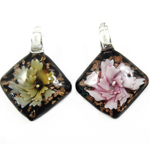 Inner Flower Lampwork Pendants, Rhombus, mixed colors, 38x35x11mm, Hole:Approx 7mm, 12PCs/Box, Sold By Box
