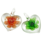 Inner Flower Lampwork Pendants, Heart, mixed colors, 38x33x11mm, Hole:Approx 7mm, 12PCs/Box, Sold By Box