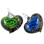 Inner Flower Lampwork Pendants, Heart, mixed colors, 39x30x11mm, Hole:Approx 8mm, 12PCs/Box, Sold By Box