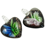 Inner Flower Lampwork Pendants, Heart, mixed colors, 32x31x16mm, Hole:Approx 8mm, 12PCs/Box, Sold By Box