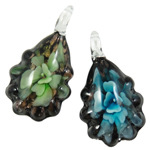 Inner Flower Lampwork Pendants, Teardrop, mixed colors, 32x56x11mm, Hole:Approx 8mm, 12PCs/Box, Sold By Box