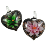 Inner Flower Lampwork Pendants, Heart, mixed colors, 32x40x15mm, Hole:Approx 6mm, 12PCs/Box, Sold By Box