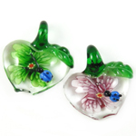 Inner Flower Lampwork Pendants, Apple, mixed colors, 33x28x13mm, Hole:Approx 7mm, 12PCs/Box, Sold By Box