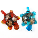 Gold Sand Lampwork Pendants, Turtle, mixed colors, 38x55x14mm, Hole:Approx 7mm, 12PCs/Box, Sold By Box