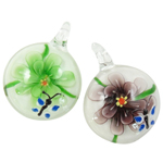 Inner Flower Lampwork Pendants, Coin, mixed colors, 32x32x11mm, Hole:Approx 11mm, 12PCs/Box, Sold By Box