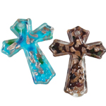 Gold Sand Lampwork Pendants, Cross, mixed colors, 48x59x6mm, Hole:Approx 4mm, 12PCs/Box, Sold By Box