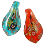 Millefiori Slice Lampwork Pendants, Leaf, gold sand, mixed colors, 33x62x13mm, Hole:Approx 8mm, 12PCs/Box, Sold By Box