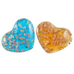 Gold Sand Lampwork Pendants, Heart, mixed colors, 52x42x8mm, Hole:Approx 2mm, 12PCs/Box, Sold By Box