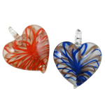 Gold Sand Lampwork Pendants, Heart, mixed colors, 45x46x12mm, Hole:Approx 7mm, 12PCs/Box, Sold By Box