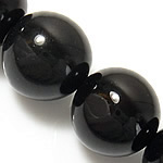 Natürliche schwarze Achat Perlen, Schwarzer Achat, rund, 6mm, Bohrung:ca. 0.8-1mm, verkauft per ca. 15 ZollInch Strang