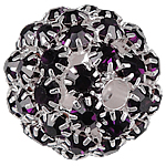 Rhinestone Brass Beads, Round, silver color plated, without troll & with rhinestone & hollow, black, nickel, lead & cadmium free, 26mm, Hole:Approx 4.8mm, Sold By PC