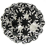 Strass Messing Perlen, rund, silberfarben plattiert, ohne troll & mit Strass & hohl, schwarz, frei von Nickel, Blei & Kadmium, 26mm, Bohrung:ca. 4.8mm, verkauft von PC