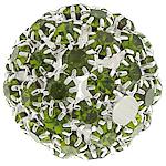 Strass Messing Perlen, rund, silberfarben plattiert, ohne troll & mit Strass & hohl, grün, frei von Nickel, Blei & Kadmium, 26mm, Bohrung:ca. 4.8mm, verkauft von PC